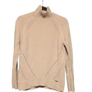 Calvin Klein Long Sleeve Textured Cream Turtleneck Sweater Sz L EUC Comfy Cozy